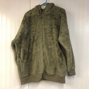 Aerie Cozy Olive Green Fleece Jacket Full Zip Large